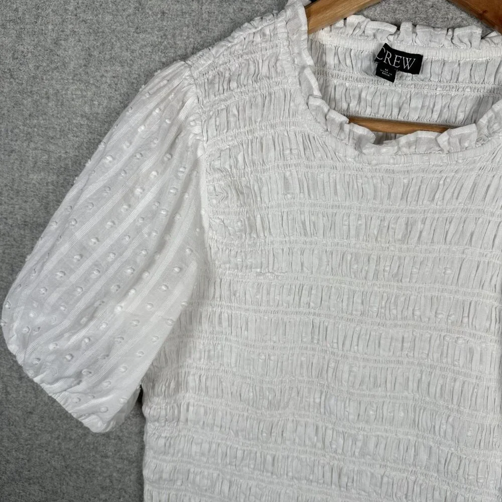 J. Crew Medium Womens Top White Crinkle Stretch Cotton Short Sleeve Boho - Picture 4 of 16